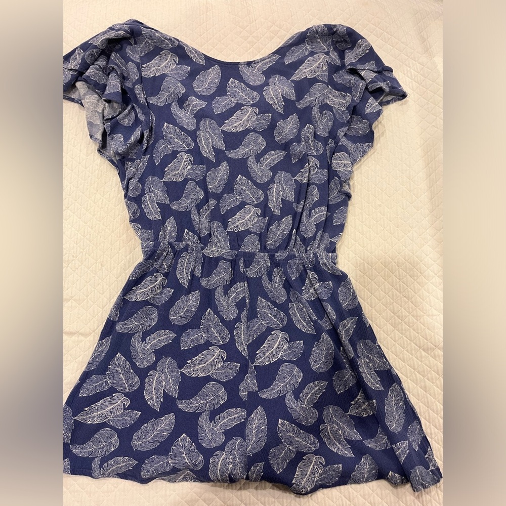 Good Luck Gem Blue and White Feather Romper 
Size Medium